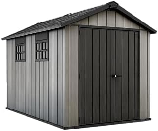 Keter Oakland Outdoor Plastic Garden Storage Shed, Grey, 7.5 x 11 feet