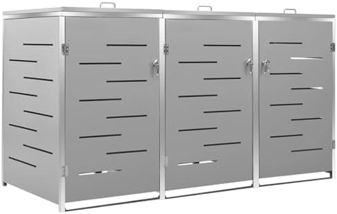 Triple Wheelie Bin Shed Trash Bin Storage Cover Hide Dustbin Bin Garden 207x77.5x112.5 cm Stainless Steel Type3