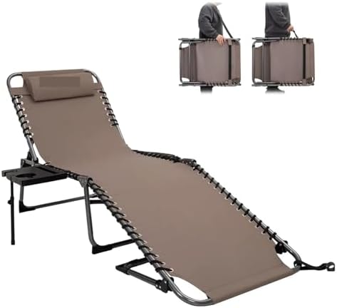 Lounge Folding Sun Lounger Folding Chaise Lounge Chair for Outside Beach, Sunbathing, Patio, Pool, Lawn, Deck, Lay Flat Camping Reclining Lounge(Beige-1 Pack)