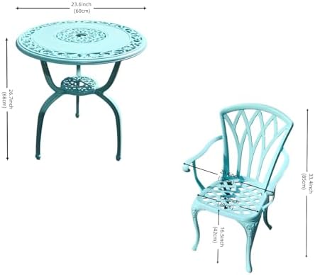 KAILI 3 Piece Bistro Table Set Cast Aluminum Outdoor Patio Furniture with Chair with armrests (Light Blue)