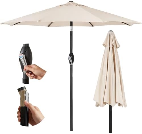 SG 2.7m Garden Parasol Umbrella Sun Shade Water Repellent Polyester UV 30+180 GSM Umbrella Easy To Open And Close Crank Handle And Tilt Waterproof UV Protection Parasol For Outdoor Beach