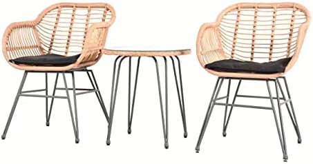 Lima 3-Piece Natural PE Rattan Outdoor Set with 2 Single Chairs with Cushions and Side Table with Glass Top, Jet Black Removable Cushions Cover