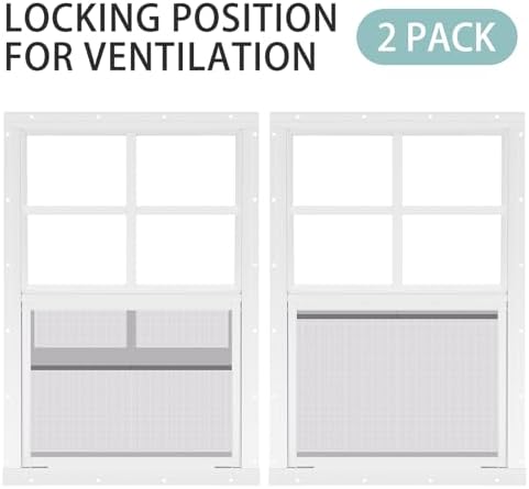 Tandefio 2-Pack 12''x18'' Shed Windows, Small Sliding Windows, White Flush Mount with Tempered Glass and Screen, for Sheds, Garages, Chicken Coops, Barns, Playhouses