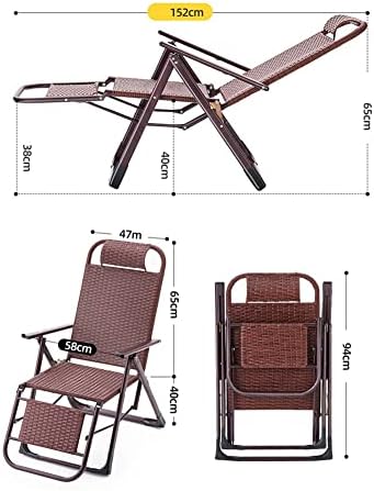 Adjustable Outdoor Sun Lounger - Portable Zero Gravity Folding Chaise Lounge Chair with Pillow for Pool, Beach, Patio, Lawn & Camping - Durable Steel Frame & Woven Rattan (Brown)