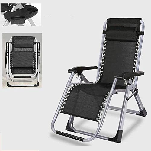 Black Folding Chaise Longue, Reclining Sun Lounger Chair Folding Lounger Chair Outdoor Breathable Recliner with Adjustable Backrest for Camping, Patio, Lawn
