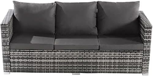 6 Seater Rattan Sofa Set, Garden Furniture, Glass Top Coffee Table Mat with Washable Seat Cushion
