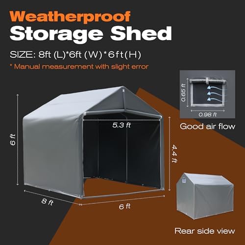 Outdoor Bike Shed, 8 x 6 ft Motorcycle Storage Shed - Storage Shed with Roll-Up Door and Ventilation Window, Waterproof and Windproof PE Tarpaulin Tool Shed, Garden, Backyard, Portable Small Shed
