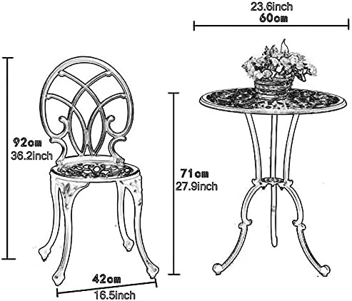 All-Weather Cast Aluminum Patio Bistro Set with Umbrella Hole, 3 Piece Outdoor Patio Furniture Sets, Bistro Table Set for Balcony, Lawn, Garden, Backyard
