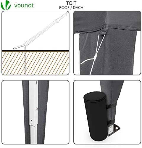 VOUNOT 3 x 3 m Folding Gazebo with 4 Side Parts, Garden Gazebo Pop Up Pavilion Tent with 4 Weight Sand Bags and Transport Bag, Grey