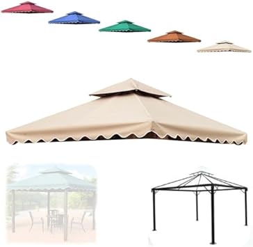 Umbrella Replacement Canopy, Gazebo Canopy Top Replacement, Double Tiered Waterproof Canopy Roof, 10'x10' Patio Umbrella Replacement Canopy, Sunshade With Air Vent(Khaki,400cm/13.1ft)