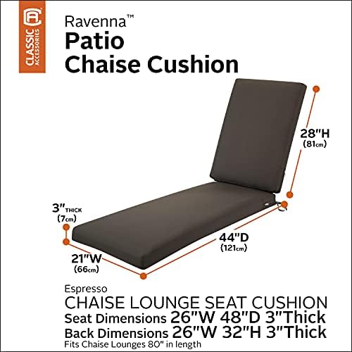 Classic Accessories Ravenna Water-Resistant Patio Chaise Cushion, 80 x 26 x 3 Inch, Espresso