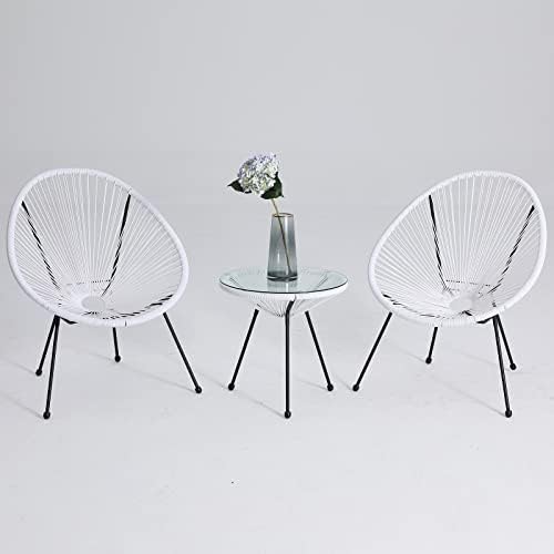 ABCCANOPY 3-Piece Patio Furniture Set,Acapulco Chair Conversation Bistro Set, Indoor&Outdoor All-Weather Patio Furniture Sets with Glass Top Table