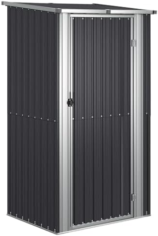 Garden Shed Anthracite 118.5x97x209.5 cm Galvanised Steel,Garden Shed, Metal Shed Tool Storage House with Floor Foundation and Lockable Double Doors