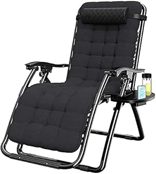 Recliner Lightweight Reclining Chair Zero Gravity Chair, Folding &Amp; Reclining Sun Lounger Chair with Head Pillow Deck Chairs Relaxer with Black Cotton Cushion Seat Max.150Kg