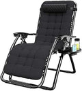 Recliner Lightweight Reclining Chair Zero Gravity Chair, Folding &Amp; Reclining Sun Lounger Chair with Head Pillow Deck Chairs Relaxer with Black Cotton Cushion Seat Max.150Kg