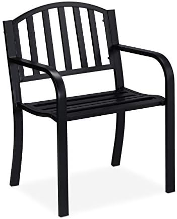 Relaxdays Garden Chair, Armchair with Armrests, Extra Wide, Modern Design, Steel Metal, HxWxD: 82 x 60 x 48.5 cm, Black