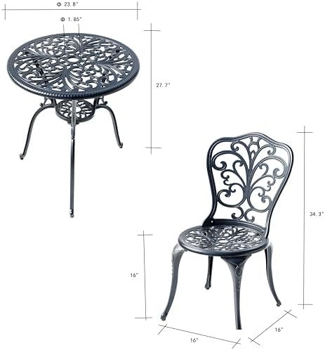 Hi-Line Gift Ltd. Understated Elegance- Black Cast Aluminium Bistro Set