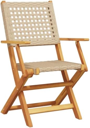 3 Piece Bistro Set Beige Poly Rattan and Solid Wood-Small Table and Chair Set,Table&High Back Chairs,Indoor Outdoor Furniture Set for Garden Deck Balcony Patio Decor