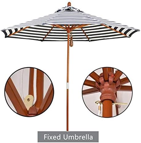 Garden Parasols Stripes Beach Umbrella with Wood Pole, 9ft Patio Garden Parasol, Portable Sun Sunbrella for Outdoor/Backyard/Pool/market (Color : Black)