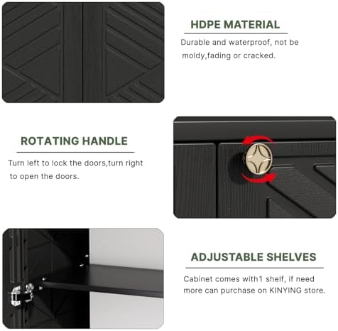 KINYING Outdoor Storage Cabinet Waterproof, 60 Gallon Resin Outdoor Storage Shed for Patio/Garden/Backyard, Outdoor Storage Box for Cushions,Garden Tools and Pool Supplies(Black with 1 Shelving)