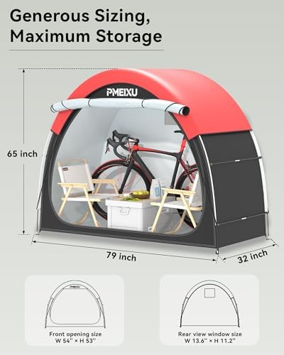 Upgraded Bike Storage Shed Tent, 210D Oxford Fabric PU4000 Waterproof Bicycle Shed, 53" High-Clearance Outdoor Shelter for 2-3 Bikes, Portable Storage for Motorcycles Garden Tools & Lawn Mowers