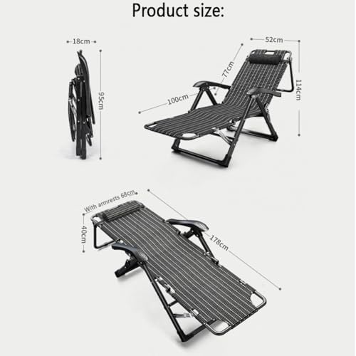 Folding Chaise Lounge Chair13-Position Heavy Duty Sun Lounger Adjustable Garden Recliner with Cushion Extra Wide No Assembly Required Sun Loungers for Garden Terrace Beach Pool
