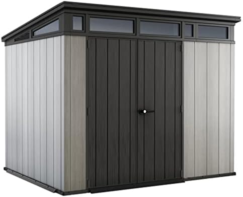 Keter Artisan 8x7 All Season Storage Shed with Clear Windows, Built-in Ventilation, Customizable Walls and Lockable Double Doors, Grey