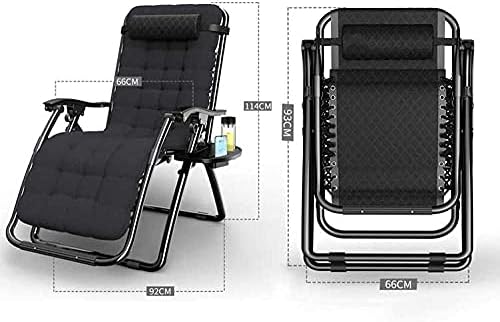 Recliner Lightweight Reclining Chair Zero Gravity Chair, Folding &Amp; Reclining Sun Lounger Chair with Head Pillow Deck Chairs Relaxer with Black Cotton Cushion Seat Max.150Kg