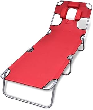 Lounge ChairBeach Chairs,Folding Sun Lounger with Head Cushion Powder-Coated Steel Red,Outdoor Chaise Lounge Folding,Outdoor Chaise Lounge Folding,Comfortable Folding Chair