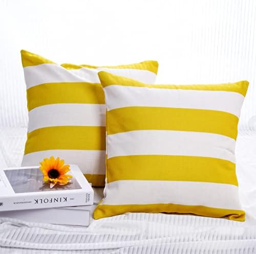 tiggell 4 Pack Waterproof Pillow Covers Outdoor Throw Pillowcases Decorative Garden Cushion Case for Home Garden Patio Couch Balcony Striped (18 * 18 inch, Yellow & White)