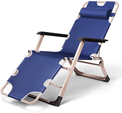 Sun Chair Lounger,Zero Gravity Office Nap Chair Folding Bed, Outdoor Lounge Patio Chairs Beach Chair With Pillow 3 Gear Adjustable Folding Recliner-Blue 1