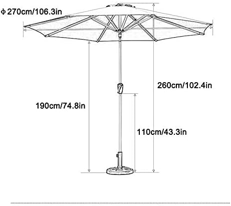 Parasol Umbrella Khaki Gazebo Patio Umbrella, Sun Protection Market Table Umbrella with Crank Handle and Push Button Tilt, for Deck Table