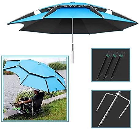 Parasol Umbrella Blue Large Patio Umbrella, Light Fishing Beach Umbrella for Gazebo Busker, Sand Anchor Tilt Mechanism Protective Cover, 7.2ft/7.9ft/8.5ft (Size : 260cm)