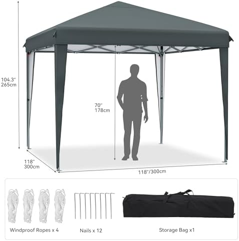 YITAHOME 3x3Meter Instant Heavy Duty Pop Up Gazebo, Folding Garden Camping Party Tent Canopy Marquee with Roller Bag, Stakes and Ropes for Patio Markets Beach (Grey)