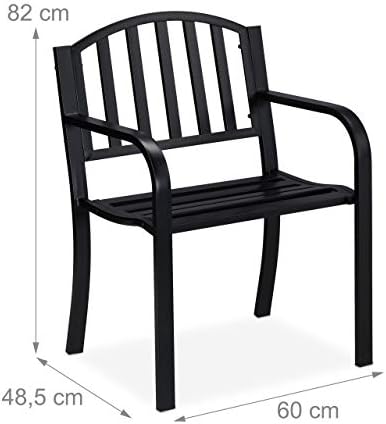 Relaxdays Garden Chair, Armchair with Armrests, Extra Wide, Modern Design, Steel Metal, HxWxD: 82 x 60 x 48.5 cm, Black