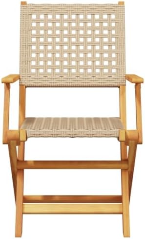 3 Piece Bistro Set Beige Poly Rattan and Solid Wood-Small Table and Chair Set,Table&High Back Chairs,Indoor Outdoor Furniture Set for Garden Deck Balcony Patio Decor
