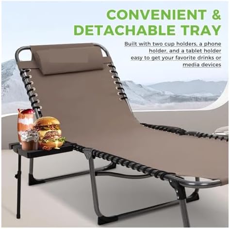 Lounge Folding Sun Lounger Folding Chaise Lounge Chair for Outside Beach, Sunbathing, Patio, Pool, Lawn, Deck, Lay Flat Camping Reclining Lounge(Beige-1 Pack)