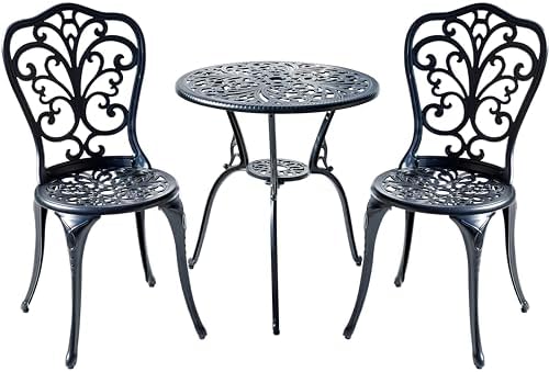 Hi-Line Gift Ltd. Understated Elegance- Black Cast Aluminium Bistro Set