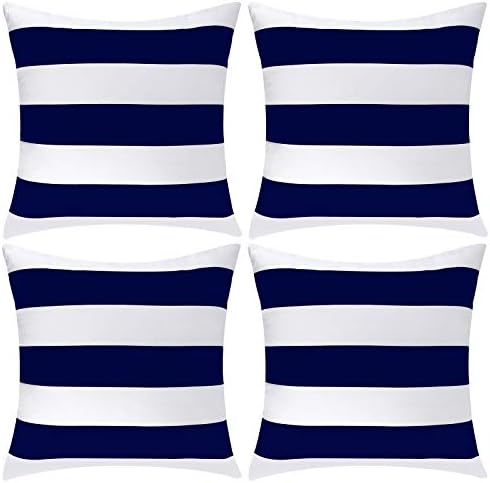 ANECO Pack of 4 Waterproof Pillow Covers Outdoor Throw Pillowcases Square Garden Cushion Case for Home, Garden, Patio,Navy Blue,18 x 18 Inches