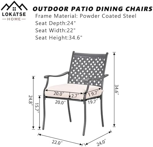 LOKATSE HOME 4 Piece Outdoor Patio Metal Wrought Iron Dining Chair Set with Arms and Seat Cushions - White