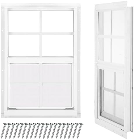 Tandefio 2-Pack 12''x18'' Shed Windows, Small Sliding Windows, White Flush Mount with Tempered Glass and Screen, for Sheds, Garages, Chicken Coops, Barns, Playhouses