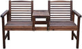 Stylish Outdoor Garden Bench with Backrest & Umbrella Hole, Wood Patio Seating Set, 2-Tier Side Table, Ideal for Porch & Balcony - Elegant White Design