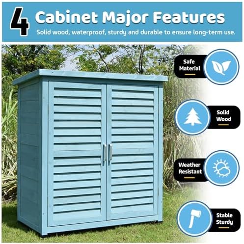 Potting Bench Table, Outdoor Tool Storage Shed, Backyard Storage Organizer, Wooden Garden House with Shelves, Waterproof Garden Container, Planting Work Bench, for Patio, Lawn (Green 97x87x47cm)