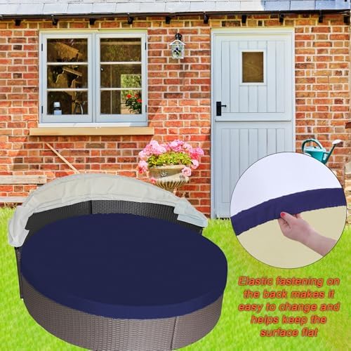 Round Outdoor Daybed Cushion Cover Replacement, Anti-UV Water-Resistant Patio Sunbed Cover with Elastic Band, Spliced Design for Sun Bed Accessories (Cover Only) (Khaki, 75" * 75")