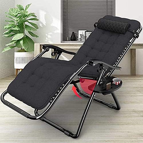 Recliner Lightweight Reclining Chair Zero Gravity Chair, Folding &Amp; Reclining Sun Lounger Chair with Head Pillow Deck Chairs Relaxer with Black Cotton Cushion Seat Max.150Kg
