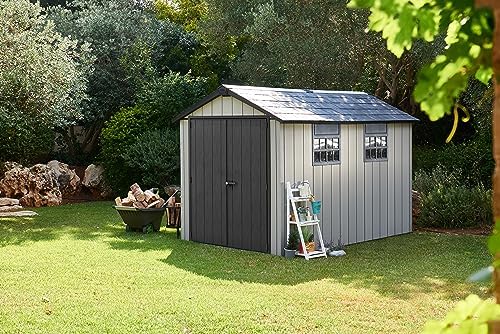 Keter Oakland Outdoor Plastic Garden Storage Shed, Grey, 7.5 x 11 feet