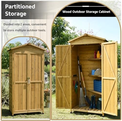 Potting Bench, 71.2in Tall Outdoor Storage Shed, Vertical Garden Storage Box, with Waterproof Roof & Feet, Weather Resistance Backyard Organizer for Bike, Garbage Cans, Lawn Mower, Garden To