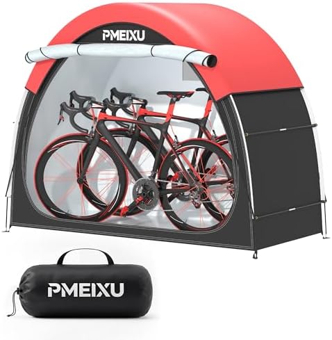 Upgraded Bike Storage Shed Tent, 210D Oxford Fabric PU4000 Waterproof Bicycle Shed, 53" High-Clearance Outdoor Shelter for 2-3 Bikes, Portable Storage for Motorcycles Garden Tools & Lawn Mowers