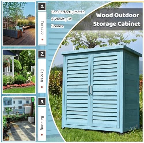 Potting Bench Table, Outdoor Tool Storage Shed, Backyard Storage Organizer, Wooden Garden House with Shelves, Waterproof Garden Container, Planting Work Bench, for Patio, Lawn (Green 97x87x47cm)