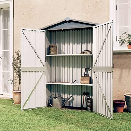 Garden Shed Grey 116x45x175 cm Galvanised Steel,Metal Garden Shed, Outdoor Galvanized Storage House